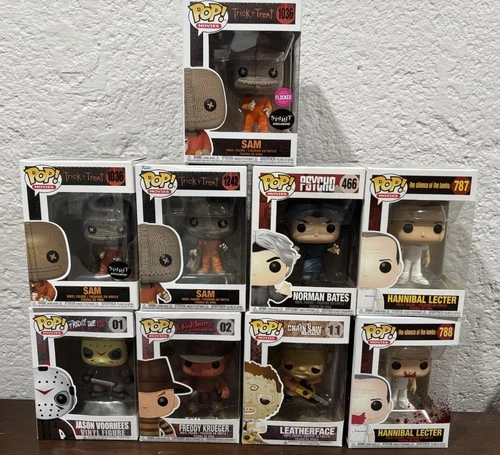 Funko Pop! Horror Movies Lot Of 9 Freddy, Jason, Hannibal, Leather Face & More