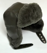 VINTAGE HEAVY DUTY TRAPPER AVIATOR MOUTON SHEEPSKIN MILITARY GREEN 7 1/2 HAT