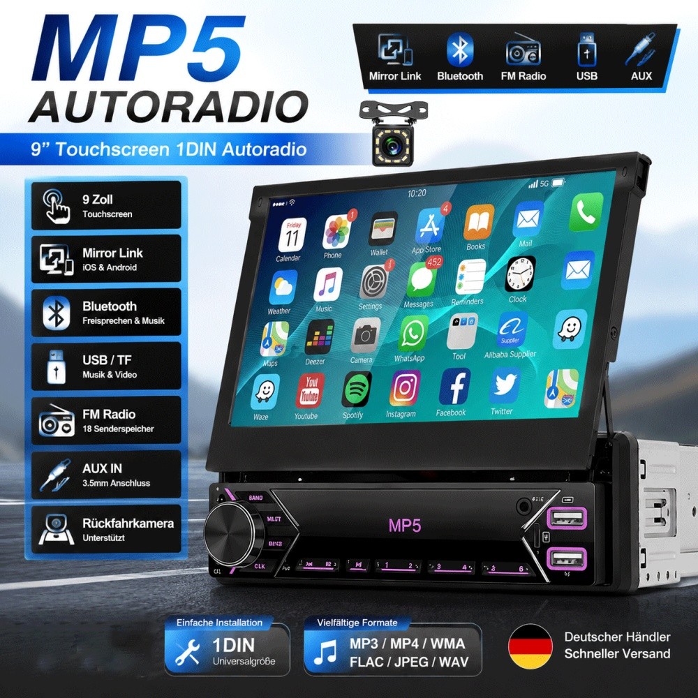 Autoradio Bluetooth 1 Din con Schermo Touch 7"