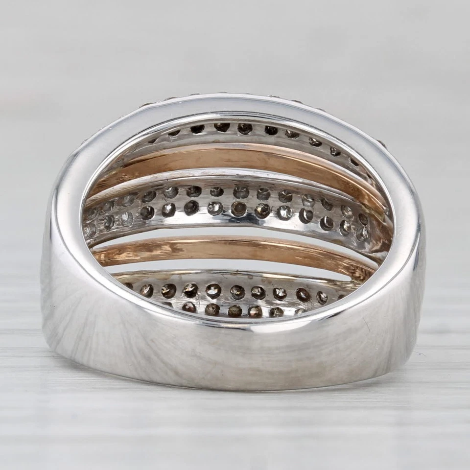 Anillo de cóctel multibanda de diamantes de 0,60 quilates de oro rosa blanco de 14 k talla 7 Foto 4 de 4