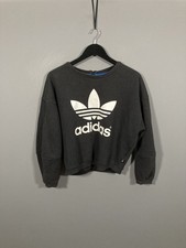 ADIDAS CROPPED Sweatshirt - Size UK10 - Black - Great Condition - Women  s