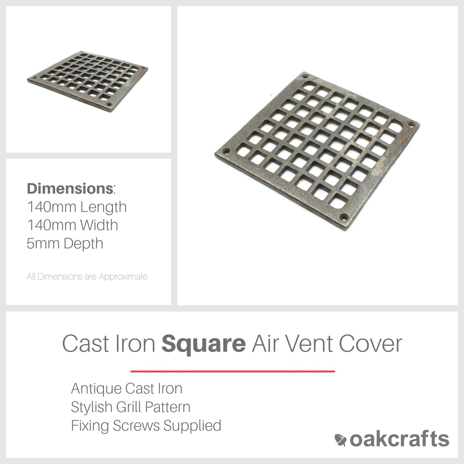  - OakcraftsAntique Cast Iron Square Air Vent Extraction Cover140mm - Image 2