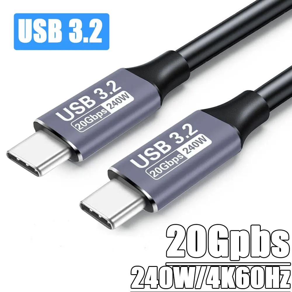 USB 3.2 Gen2 Type-C to Type-C Cable 20Gbps 240W 5A Fast Charging 4K 60Hz