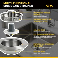 Anti-Clog Water-Tight 5-in-1 304 Stainless Steel Anti-Clog Kitchen Sink Strainer