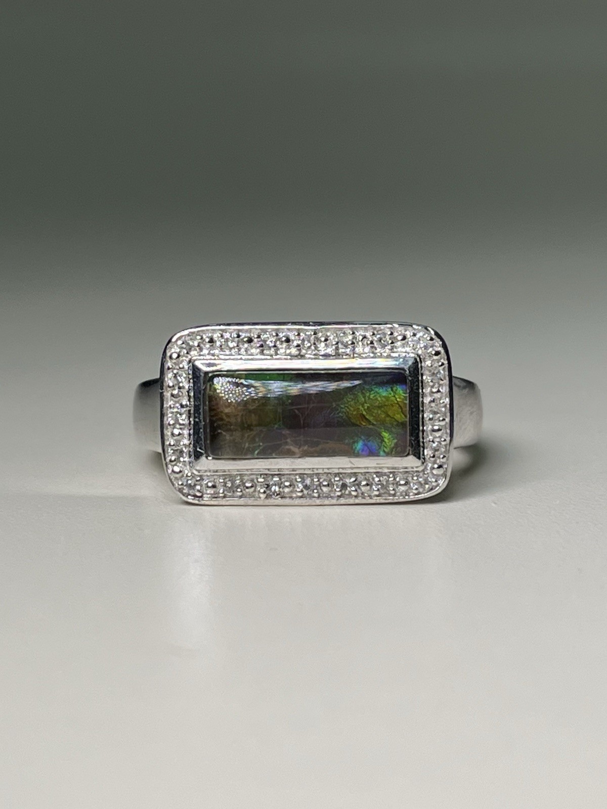 925 Sterling Silver Ring & Rectangular Ammolite &… - image 1