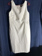 Ann Taylor White Polyester/Rayon Dress Flower Design Size: 8
