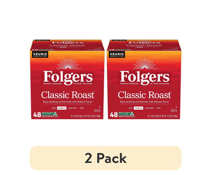 (2 pack) Folgers Classic Roast, Medium Roast Coffee, Keurig K Cup Pods, 48 Count