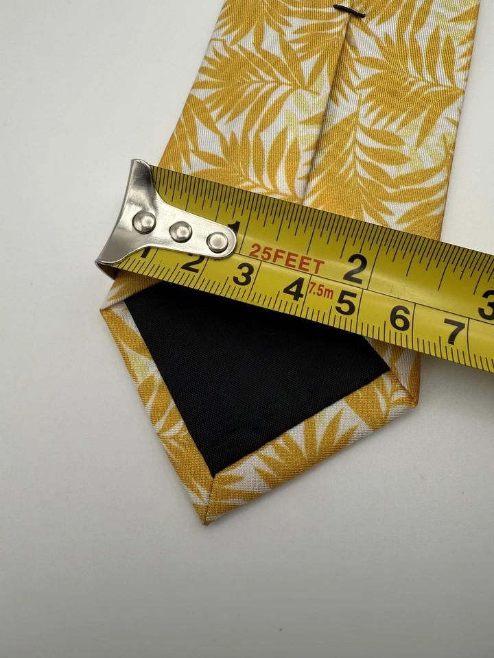 Gravata Bar III masculina amarela branca estampa de folha de palmeira fina moderna floral festa de casamento - Imagem 3 de 3