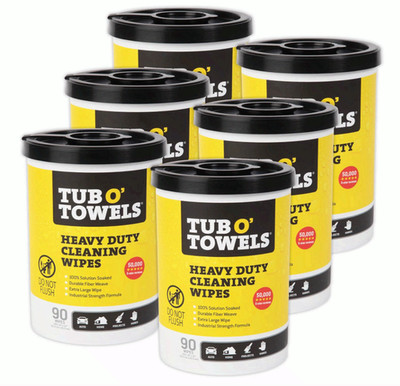 Tub O' Towels TW90 Heavy Duty Cleaning Wipes 90 Count 6 Pack 10x12