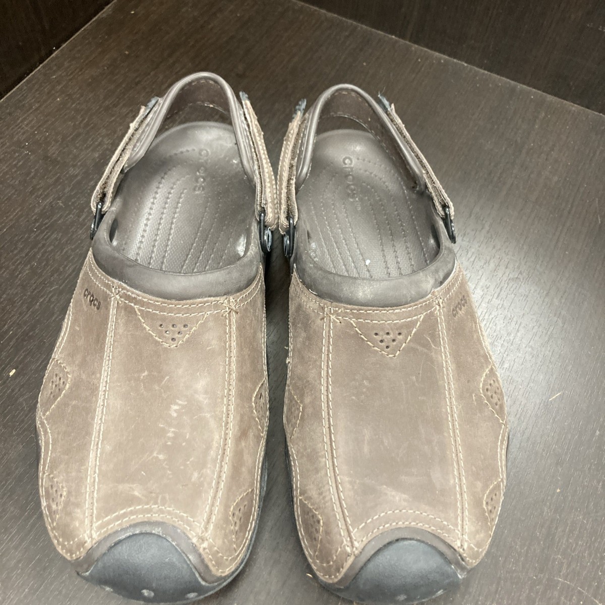 Crocs Swiftwater Leather Clogs Mens 7 Brown Slip On Adjustable Heel Straps Crocs Men main image 2