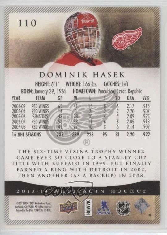 2013-14 Upper Deck Artifacts Goalies /999 Dominik Hasek #110 HOF - Image 2 of 2
