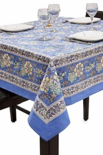 Floral Print Square Cotton Tablecloth 70" x 70" Baby Blue