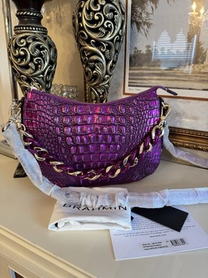 NWT BRAHMIN MOD SHAYNA PURPLE POTION MELBOURNE CROC EMBOSSED LEATHER  HANDBAG
