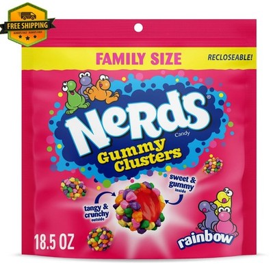 NERDS Rainbow Gummy Clusters Candy, Crunchy and Chewy, 18.5 oz Bag
