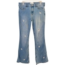 Abercrombie Kids High Rise Flare Jeans 17/18 Embroidered Flowers Boho Hippie