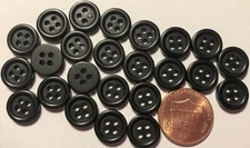 24 Small Black Plastic Sew-through 4-hole Buttons 7/16" 11mm 10286