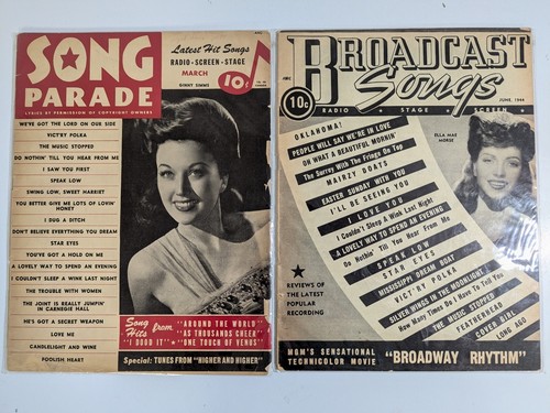 1944 Vintage Lot of 2 Music Magazines Song Parade & Broadcast Songs Hit Songs