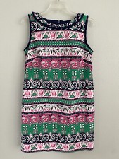 Talbots Size 10P Colorful Floral Print Shift Dress with Fringe Trim