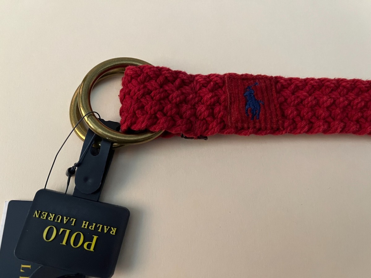 POLOラルフローレンO-RING BELT編み込みリングベルト 赤レッドM新品 NWT Polo Ralph Lauren Double O-ring braided canvas BELT