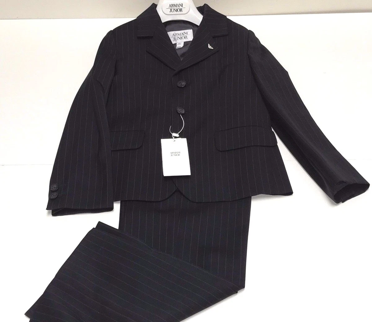 Armani NEW Boys Kids 2 PIECE PINSTRIPE WOOL CLASSIC SUIT Sz 2 RTL