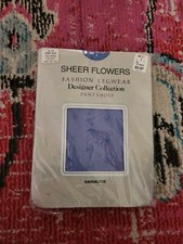Vintage NOS NIP Sheer Flowers designer pantyhose cadet blue hippy petite womens