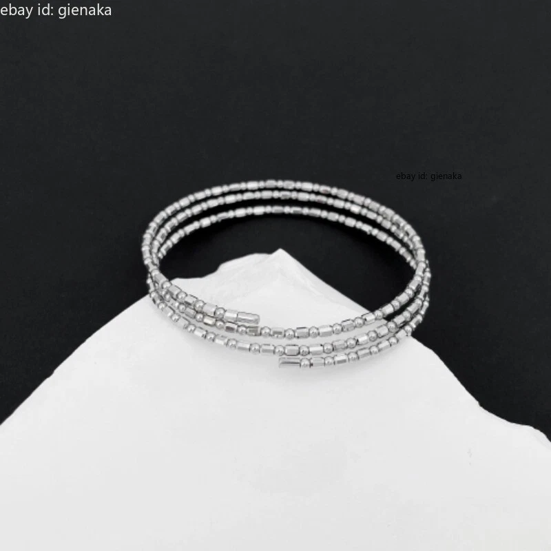 Pure Platinum 950 Three Layer Shiny Beads Circle Bracelet Bangle 53/54/55/56# - Imagem 4 de 4
