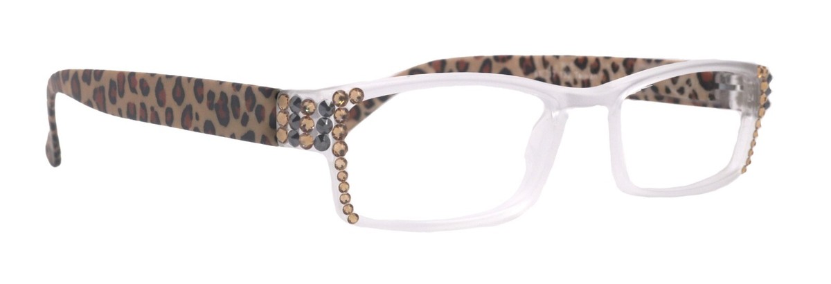 Swarovski Crystal Reading Glasses With Leopard Print New With Tags & Case +4.00 Leopard Reading Glasses: Pink Frame With Silver Rhinestones  main image 2