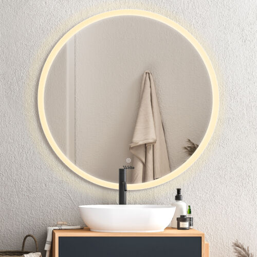 Welba LED Round Bathroom Mirror Anti-fog Smart Makeup Wall Mirrors 60/70/80/90cm - Picture 1 of 47