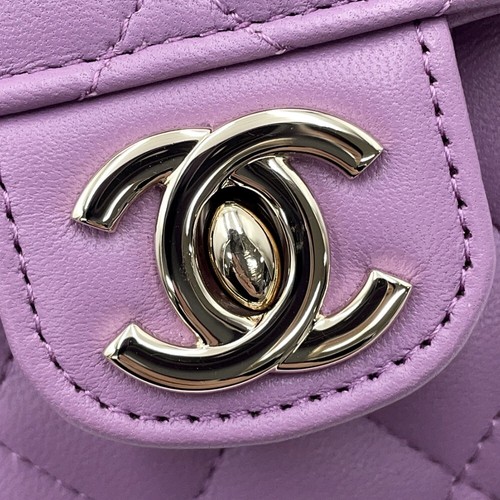CHANEL Matelasse Herz Kette Schultertasche Lammfell Lila AP2784 - Bild 11 von 13