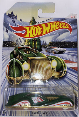 2019 Hot Wheels Holiday Hot Rods 2/6 SCREAMLINER Green w/White Wheels Gold AD Sp