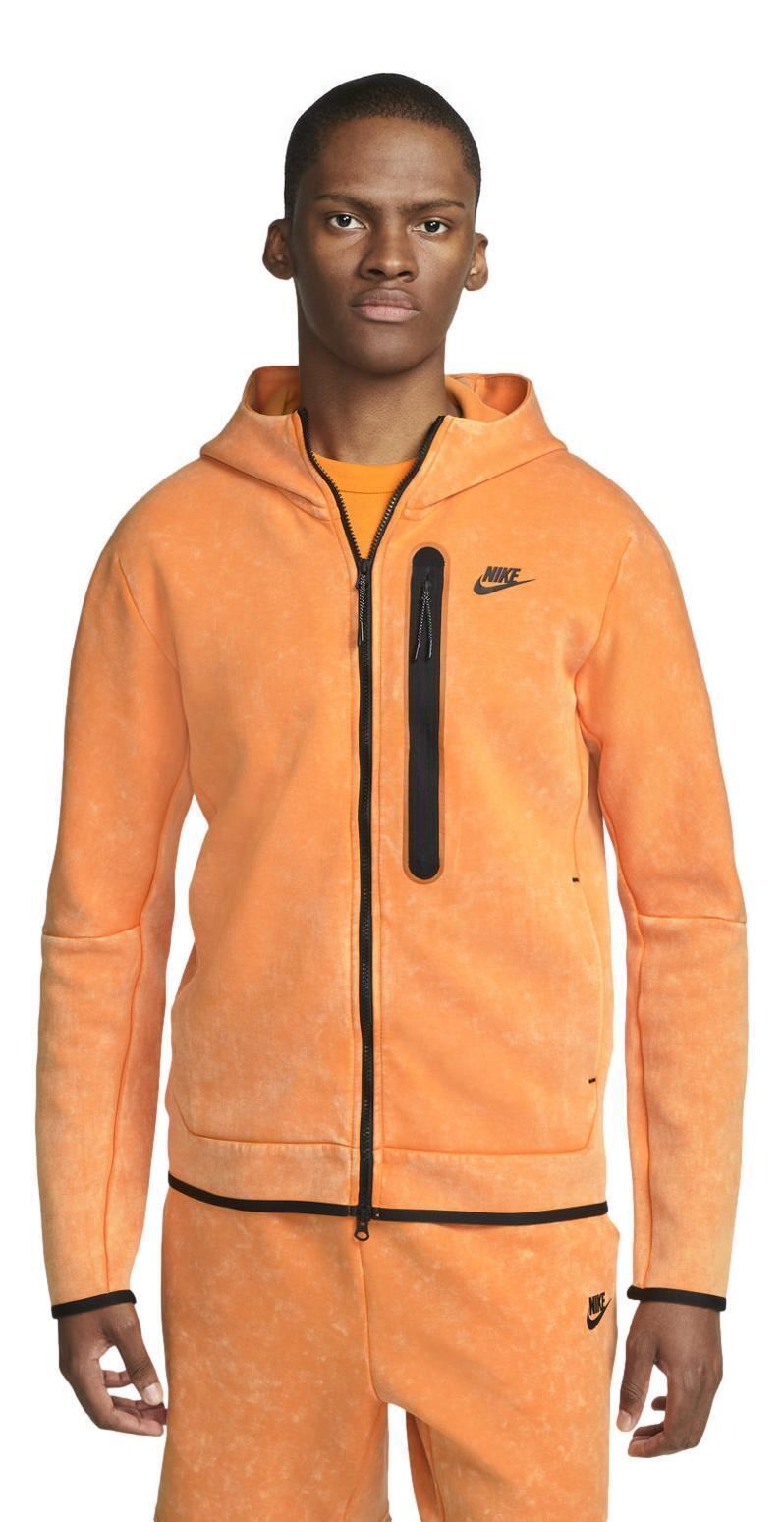 Nike Men's Tech Fleece Washed FullZip Hoodie Jacket (Kumquat/Black
