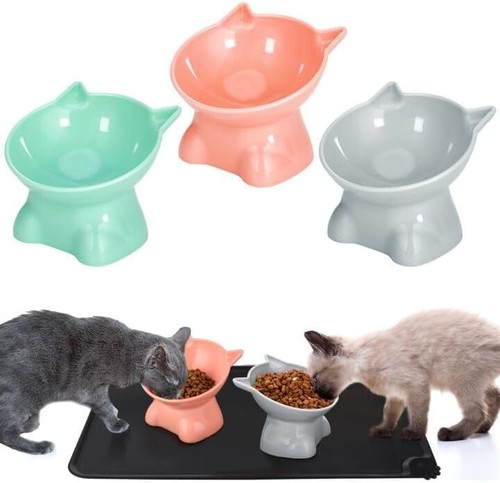 3pcs Raised Cat Bowl Elevated Cat Feeding Dish with Anti-Vomiting (3 Colors)