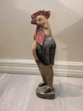 Rustic Hand Carved Primative Wooden Folk Art Farmhouse Rooster Anthropomorphic 