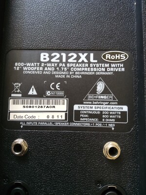 Behringer Eurolive B212XL 800W 12 inch Passive Speaker +
