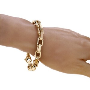 Bracciale in oro giallo 14 kt massiccio fatto a mano catena ancora pesante 8,5" 9mm 65,8 grammi