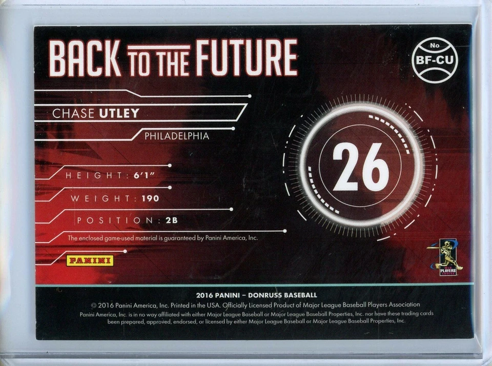 Donruss Back to the Future Materials 2016 #BFCU Chase Utley Phillies Foto 2 de 3