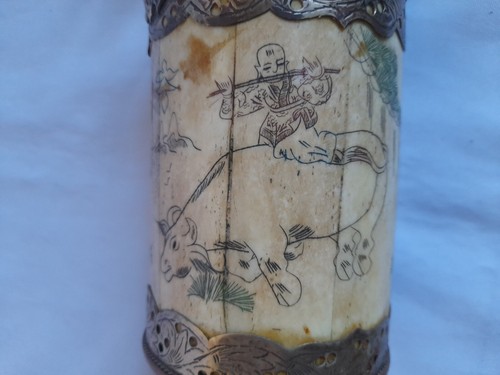 Chinese Bronze, copper, bone opium pot, signed - Picture 8 of 8