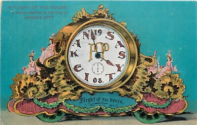 1908 Kansas City Missouri POP Parade Float clock Pries Palace Postcard 25-1088