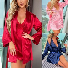Sexy Lingerie Silk Lace Dress Underwear Babydoll Sleepwear Set Night Dress Robe