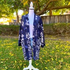 Victorias Secret Vintage Blue Sheer white Floral Gorgeous Kimono/Robe Sz M/L