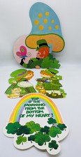 4 Vintage St Patricks Day Die Cut Cardboard Decorations Leprechauns Shamrocks