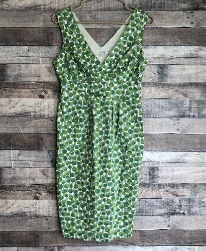 Boden Sleeveless Dress Womens 4R Green Polka Dot V Neck Spring Summer Sheath