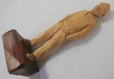 Vintage Audet Carved Wooden Figure with Beard, Hat / Night Cap Quebec Canada