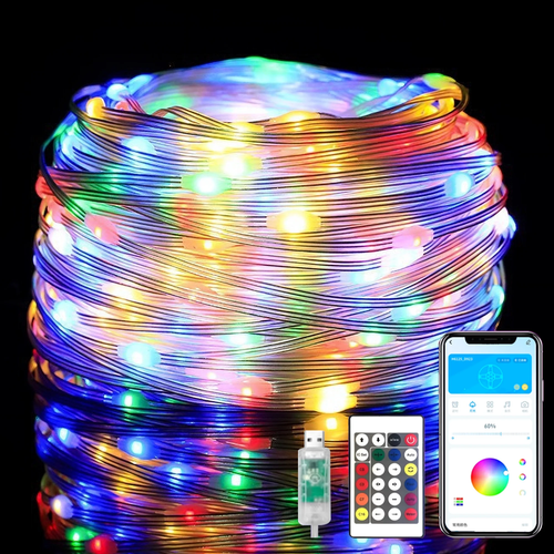 50Ft Smart RGB-IC LED Fairy Lights USB Powered with APP Remote Control ...