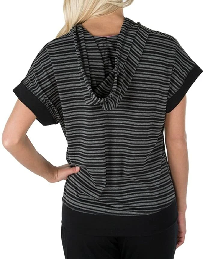 Danskin Women's Striped Hooded Top and Yoga Pant Set Small Black/Pink - Image 2 of 3