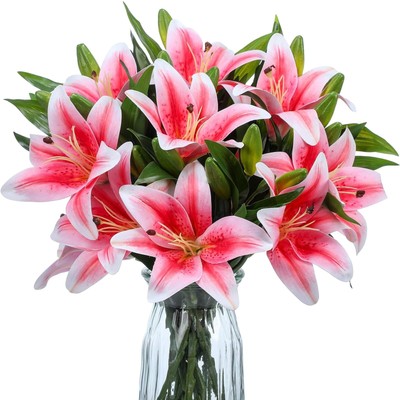 XunYee 16 Pcs Artificial Tiger Lily Flowers Easter Real Touch Lily Latex Lili...