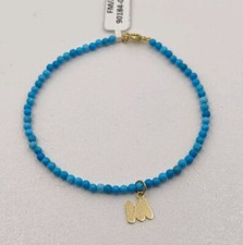 18K Gold Bracelet With Turquoise 2.5 MM And Letter M And Gold Clasp. 16.5 Cm.