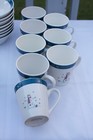 Snowman Dish Set ~ Blue and White Snowflake Edging ~ 37 Pieces — photo 5
