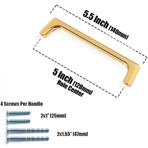 (6-Pack) Golden Cabinet Pull Modern Style Cabinet Handle 5” Hole Center - Picture 7 of 7