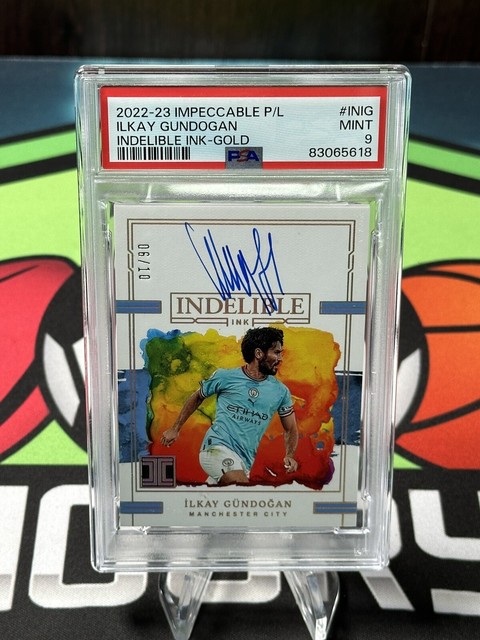 22-23 Panini Impeccable ILKAY GUNDOGAN 6/10 Gold Auto On Card Indelible Ink Psa9